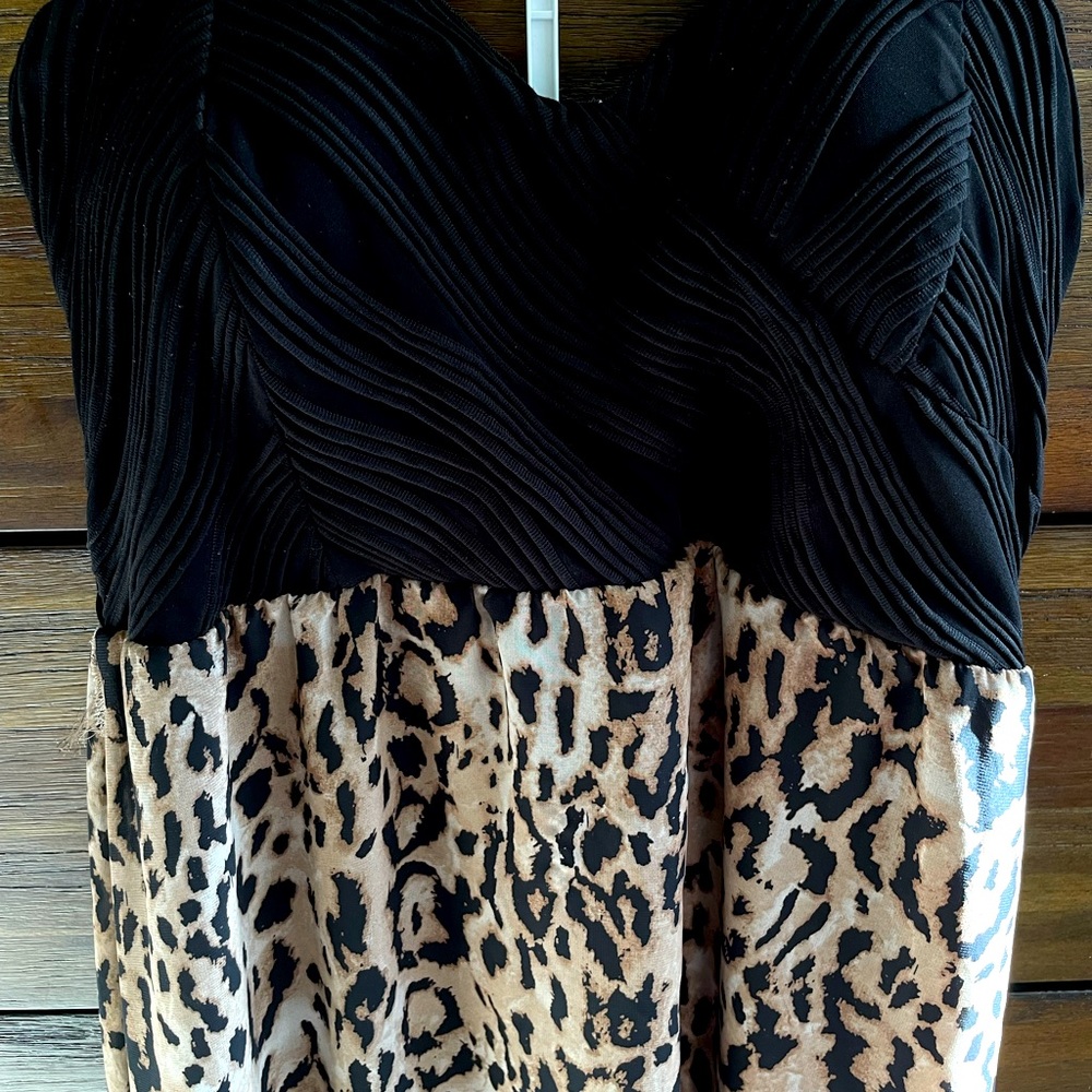Strapless animal print midi to long flowy dress with inner slip